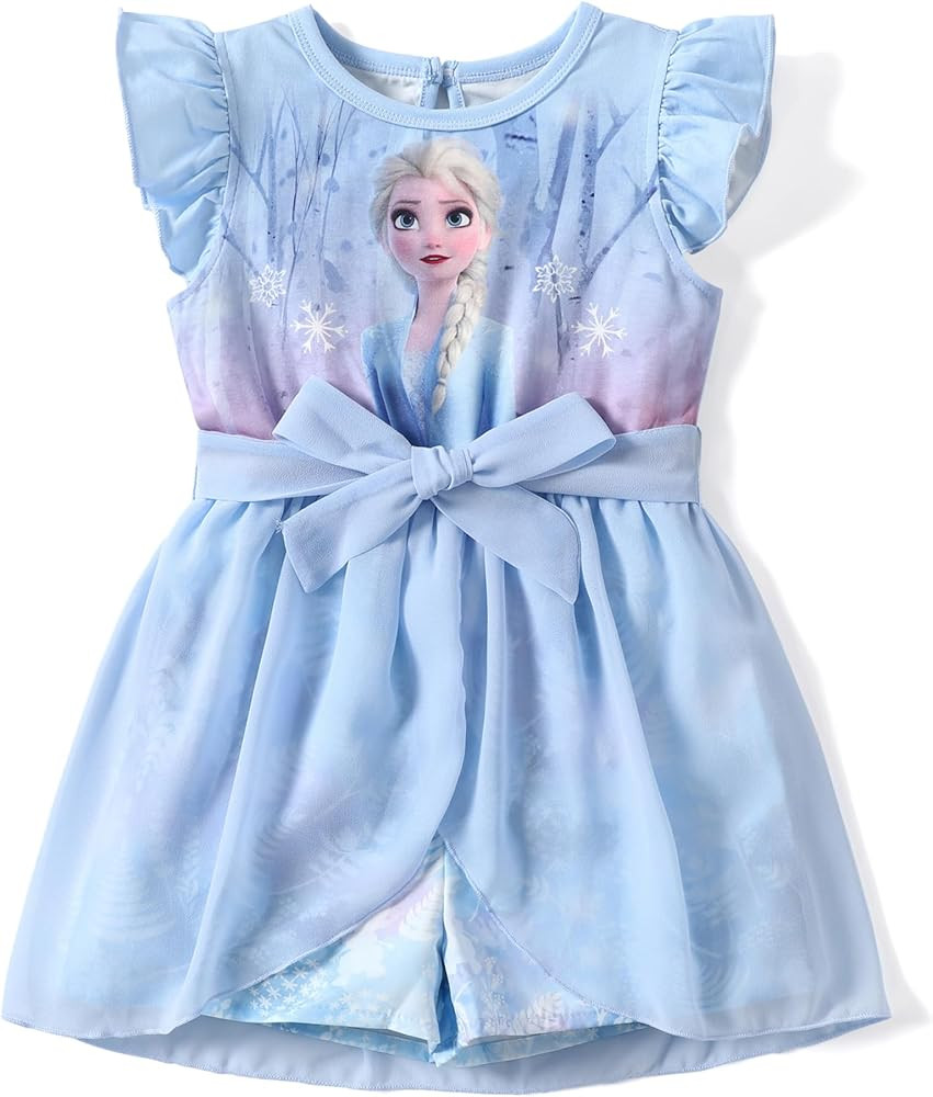 Disney Princess Frozen Elsa Minnie Mouse Stitch Toddler Girl Romper With Skirt Overlay Summer Jum... | Amazon (US)