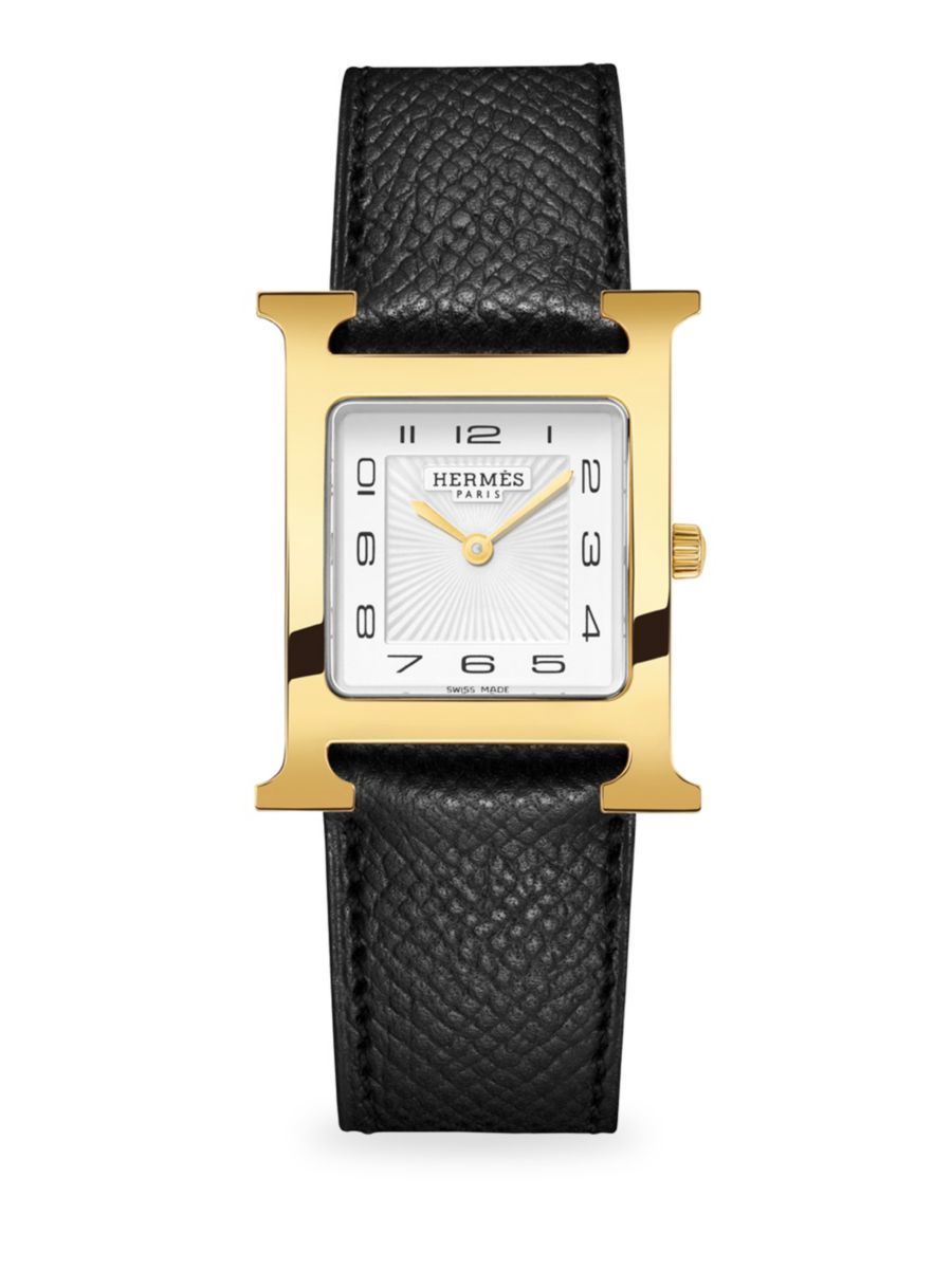 Heure H 30MM Goldplated Stainless Steel & Leather Strap Watch | Saks Fifth Avenue