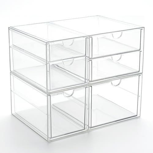 Prsildan Acrylic Drawer Makeup Organizer with 6 Drawers, Set of 2 Office Desk Organizers Accessor... | Amazon (US)
