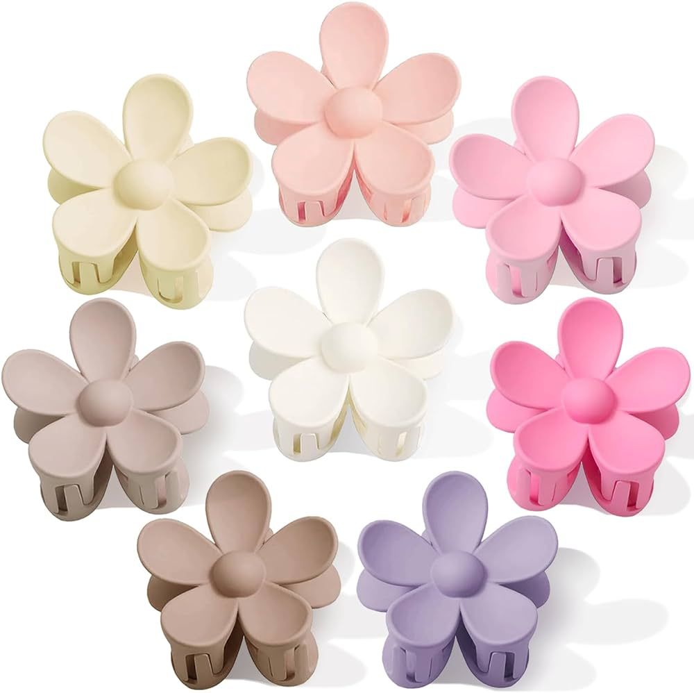Hair Claw Clips 8PCS Flower Hair Clips Big Hair Clips Cute Claw Clips for Women Thick Hair, Large... | Amazon (US)