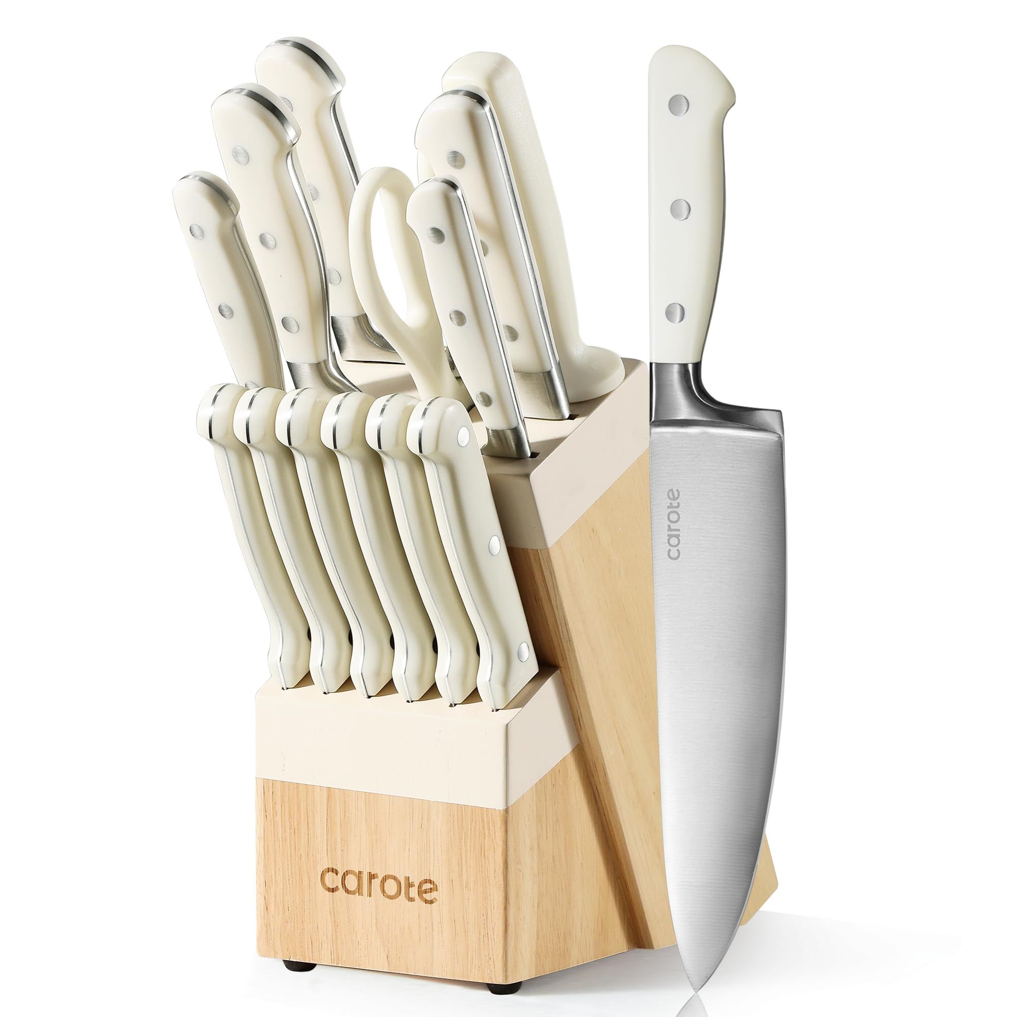 CAROTE 14 Pieces Knife Set with Hardwood Storage Block, Kitchen Knife Set with Block, Sharp Blade... | Amazon (US)