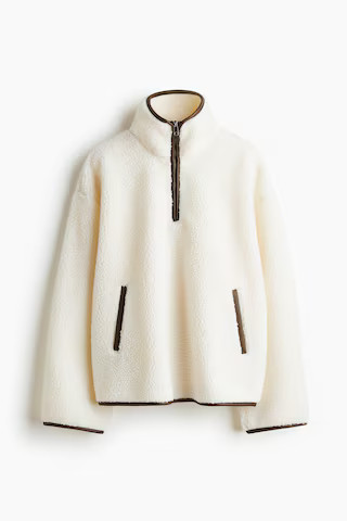 H & M - Half-Zip Teddy Fleece Sweatshirt - White | H&M (US + CA)