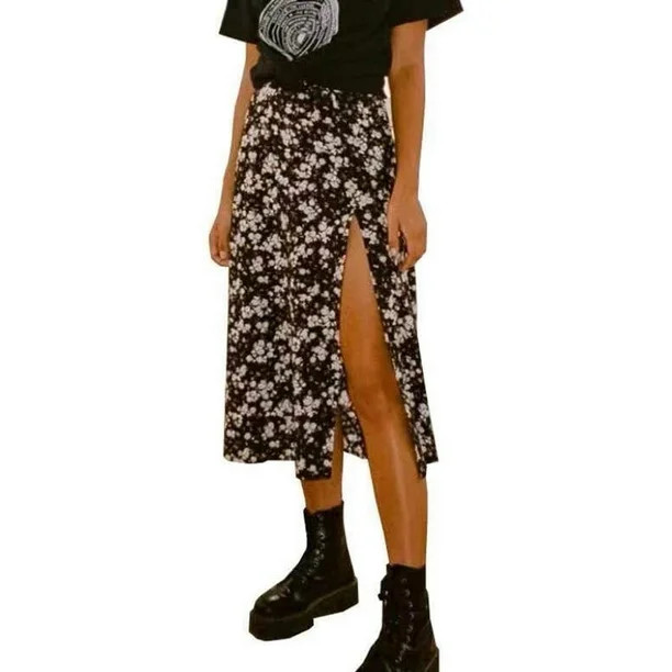 Pudcoco Women High Waist Slim Split Leopard Flower Printing Midi Skirt | Walmart (US)
