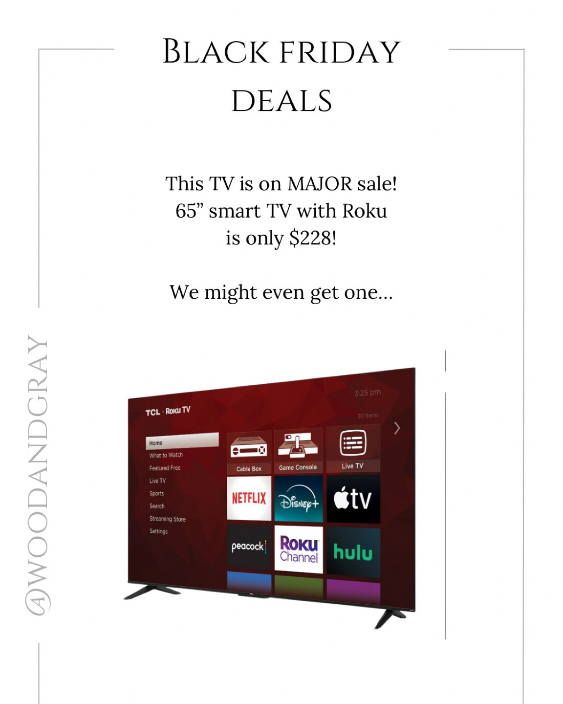 This 65” smart TV with Roku is in major sale! Such a great deal!

#woodandgray #tv #walmartfinds #tvsale

#LTKGiftGuide #LTKHome #LTKCyberWeek