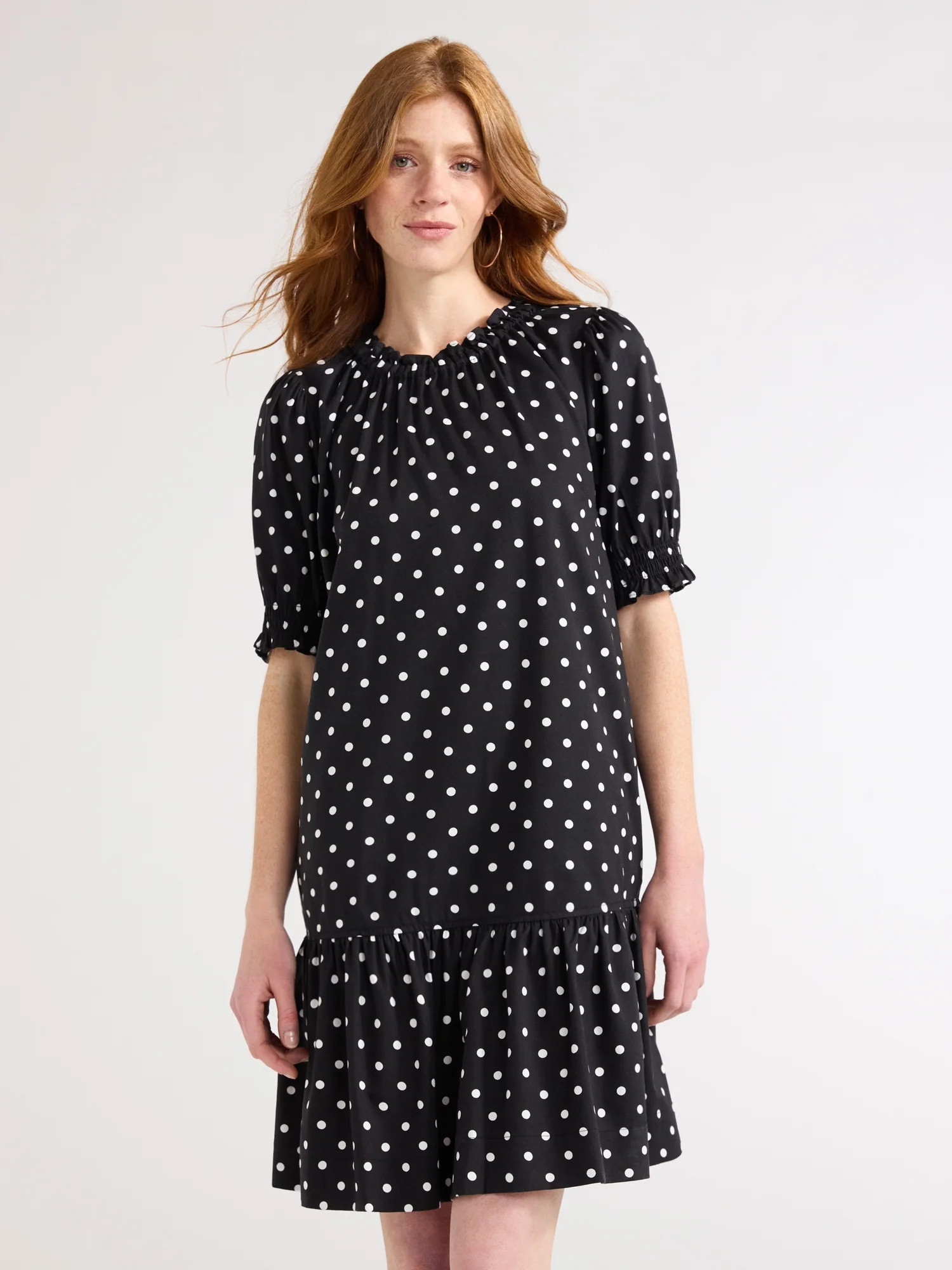 Free Assembly Women’s Ruffle Mini Dress with Puff Sleeves, Polka Dot, Sizes XS-XXL | Walmart (US)