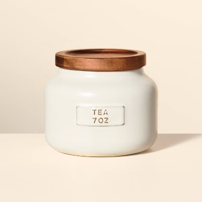 7oz Stoneware Tea Canister with Wood Lid Cream/Brown - Hearth & Hand™ with Magnolia: Matte Glaz... | Target