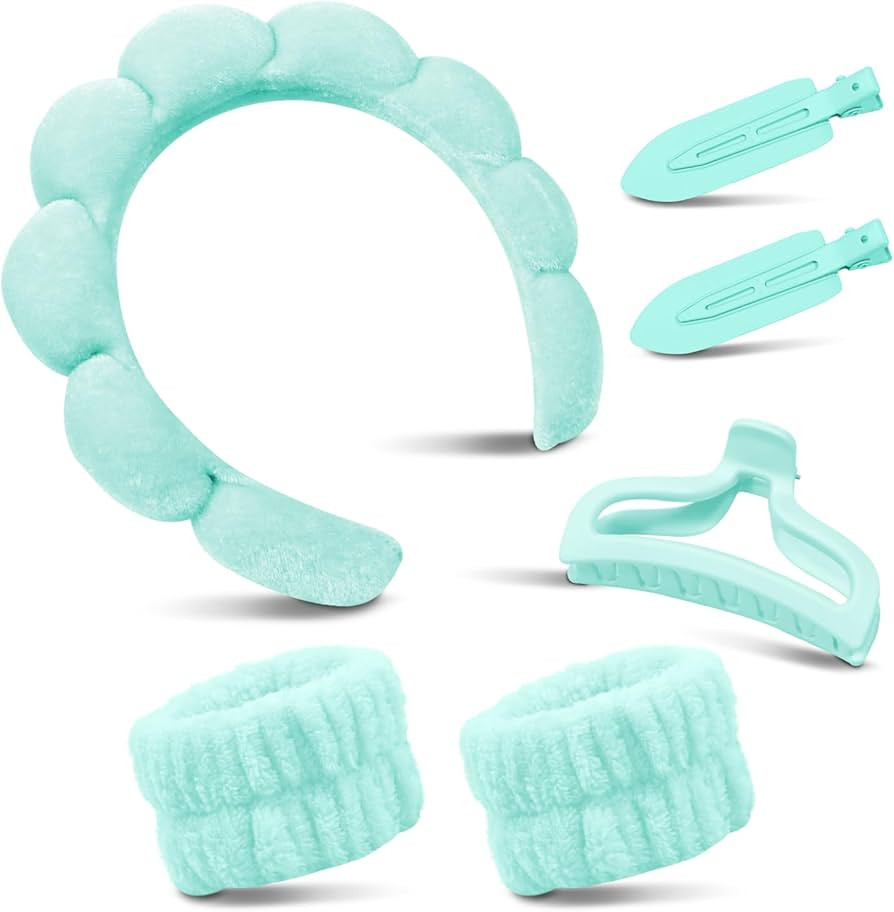 Spa Headband For Washing Face, Skincare Headband With Hair Clips, Cute skincare headband and wris... | Amazon (US)