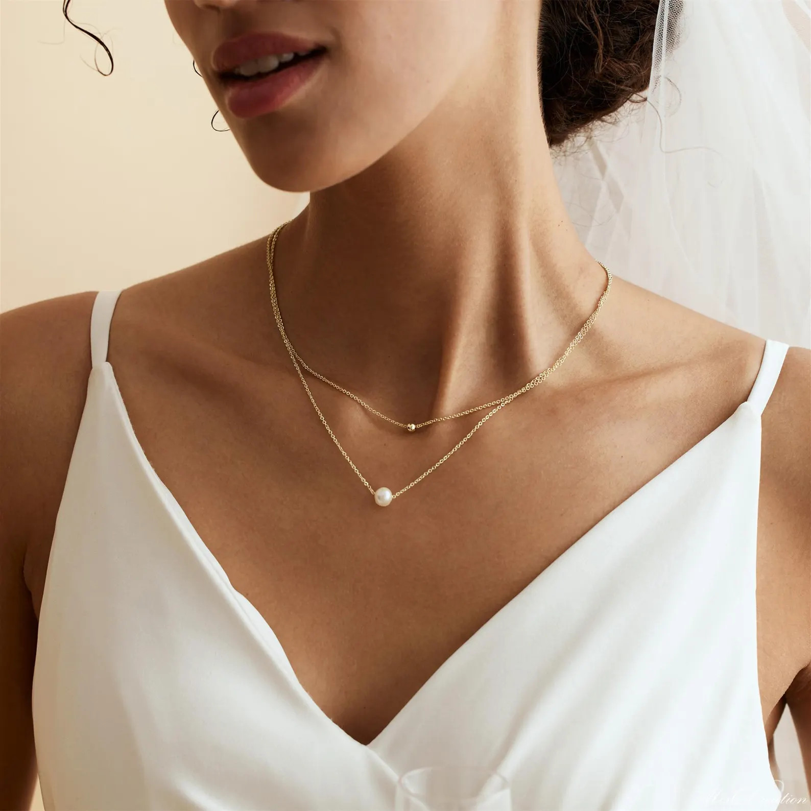 Dainty Pearl Layered Necklace, Double Chain Pearl Necklace, 14K Gold Bead Choker, Wedding Jewelry... | Etsy (US)