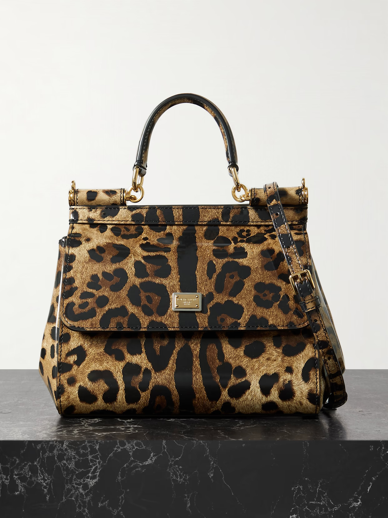 Dolce & Gabbana - + Kim Kardashian Sicily Leopard-print Leather Glossed-shoulder Bag - Animal print | NET-A-PORTER (US)