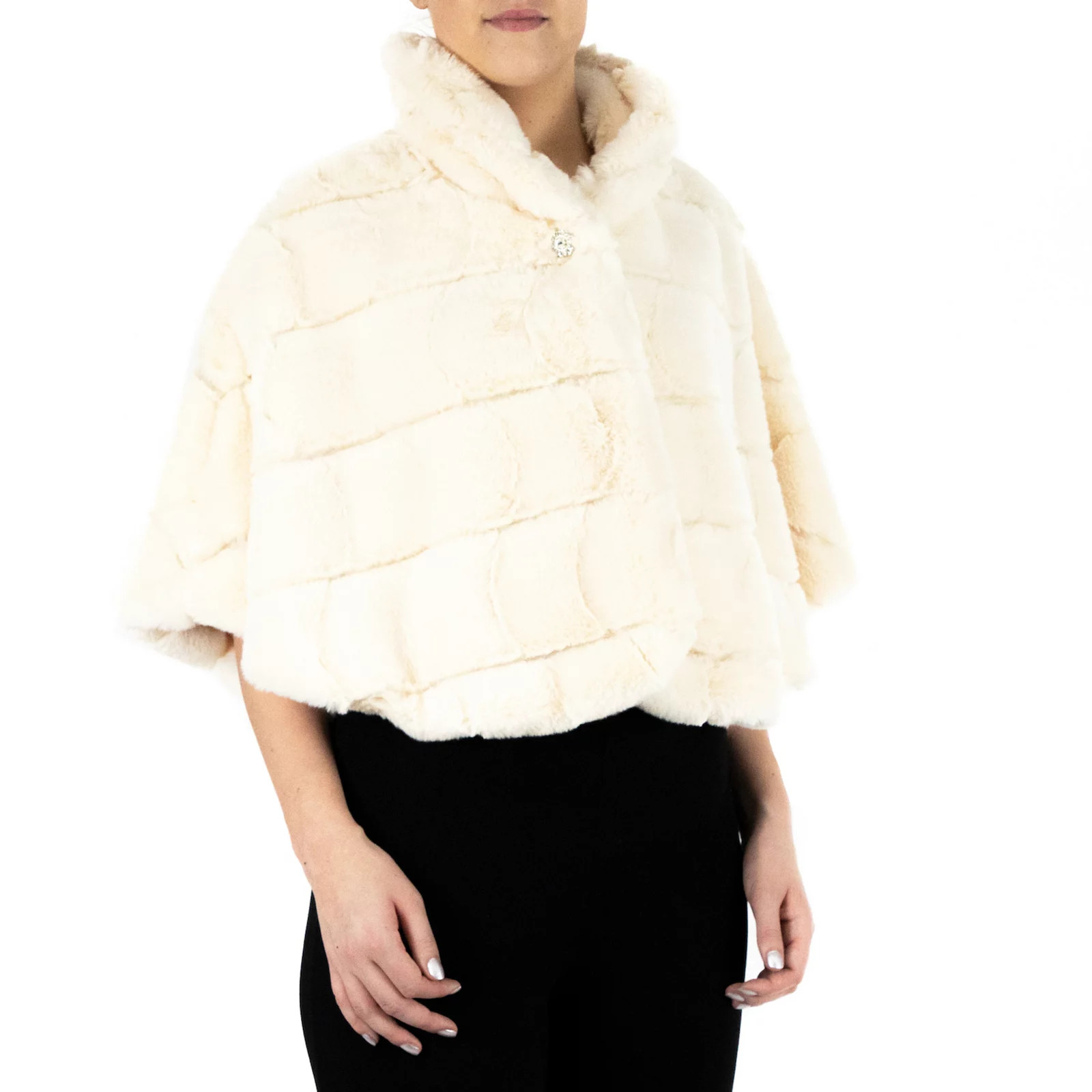 Women's Nina Leonard Faux-Fur Oversize Collar Snap Capelet, Size: Small, Ivory | Kohl's