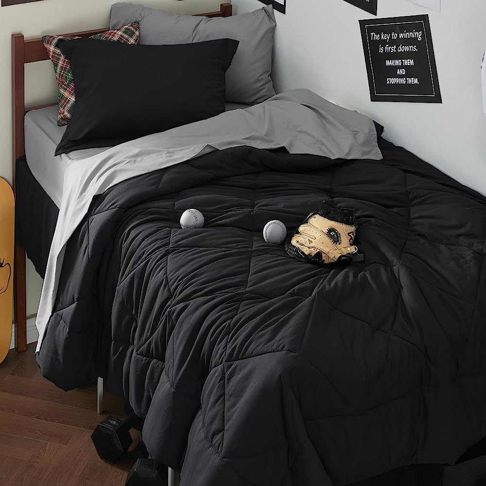Bedsure Black Comforter Twin XL College Dorm Set - 5 Pieces Reversible Twin XL Bedding Sets, Bed ... | Amazon (US)