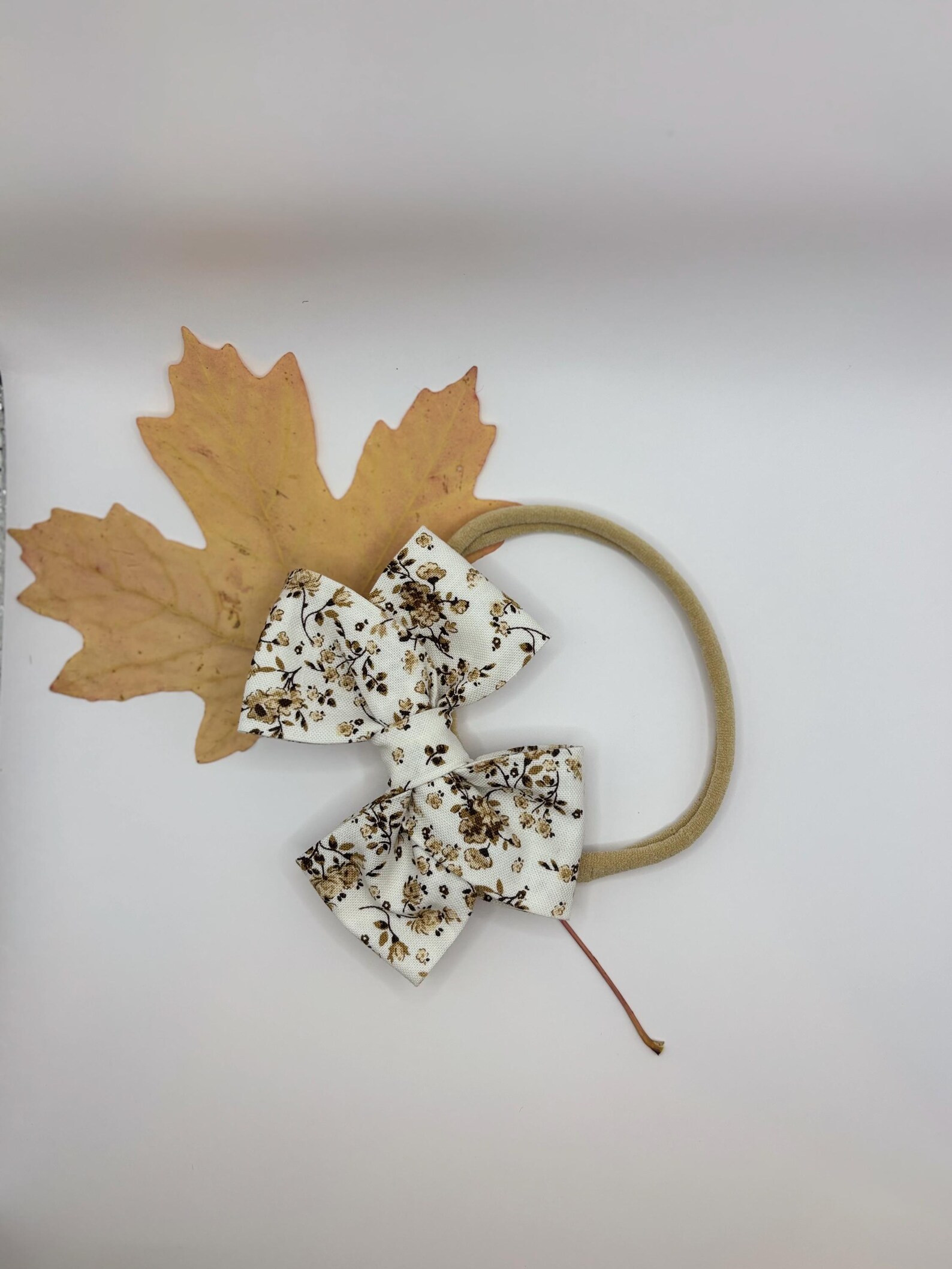 Baby Fall Bow Headband: Neutral Floral Newborn Photo Prop - Etsy | Etsy (US)