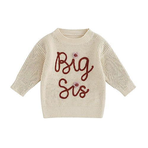 CREAIRY Big Sister Little Sister Matching Outfits Toddler Baby Girl Chunky Knit Sweater Warm Sweatshirt Knitted Fall Clothes (Big Sis-Beige, 4-5 Years) | Amazon (US)