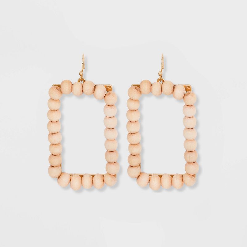 Square Wood Beaded Statement Earrings - A New Day&#8482; Beige | Target