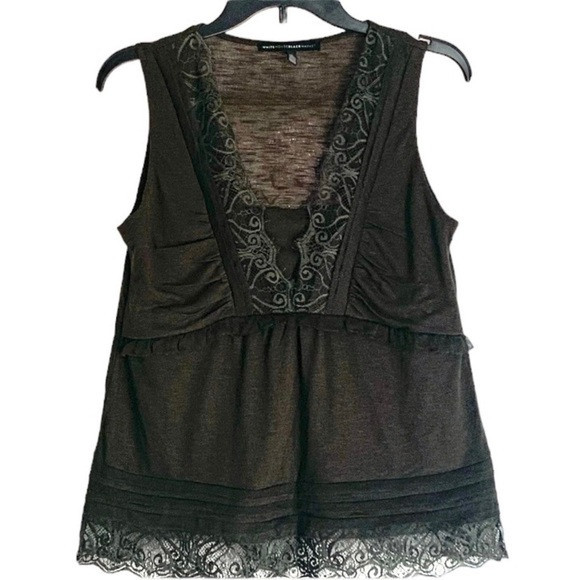 WHBM Olive Brown Lace Trim Ruffle Sleeveless Blouse | Poshmark