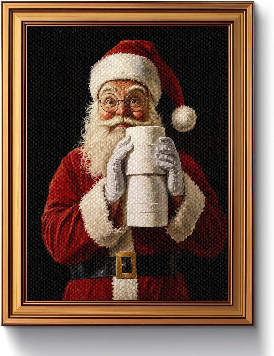 Vintage Gold Framed Christmas Canvas Wall Art Santa Toilet Roll Print | Amazon (US)