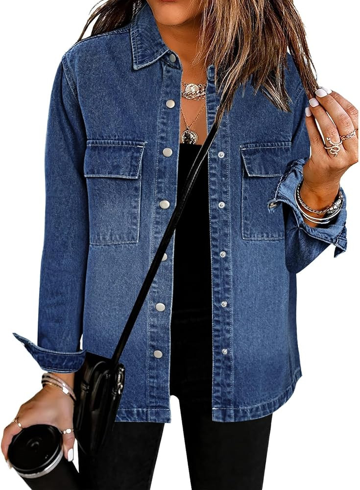 luvamia 2025 Spring Jean Jackets for Women Fashion Oversized Button Down Denim Jacket Western Sha... | Amazon (US)