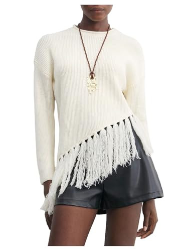MakeMeChic Women's Boho Fringe Sweater Long Sleeve Pullover Knitted Tops | Amazon (US)