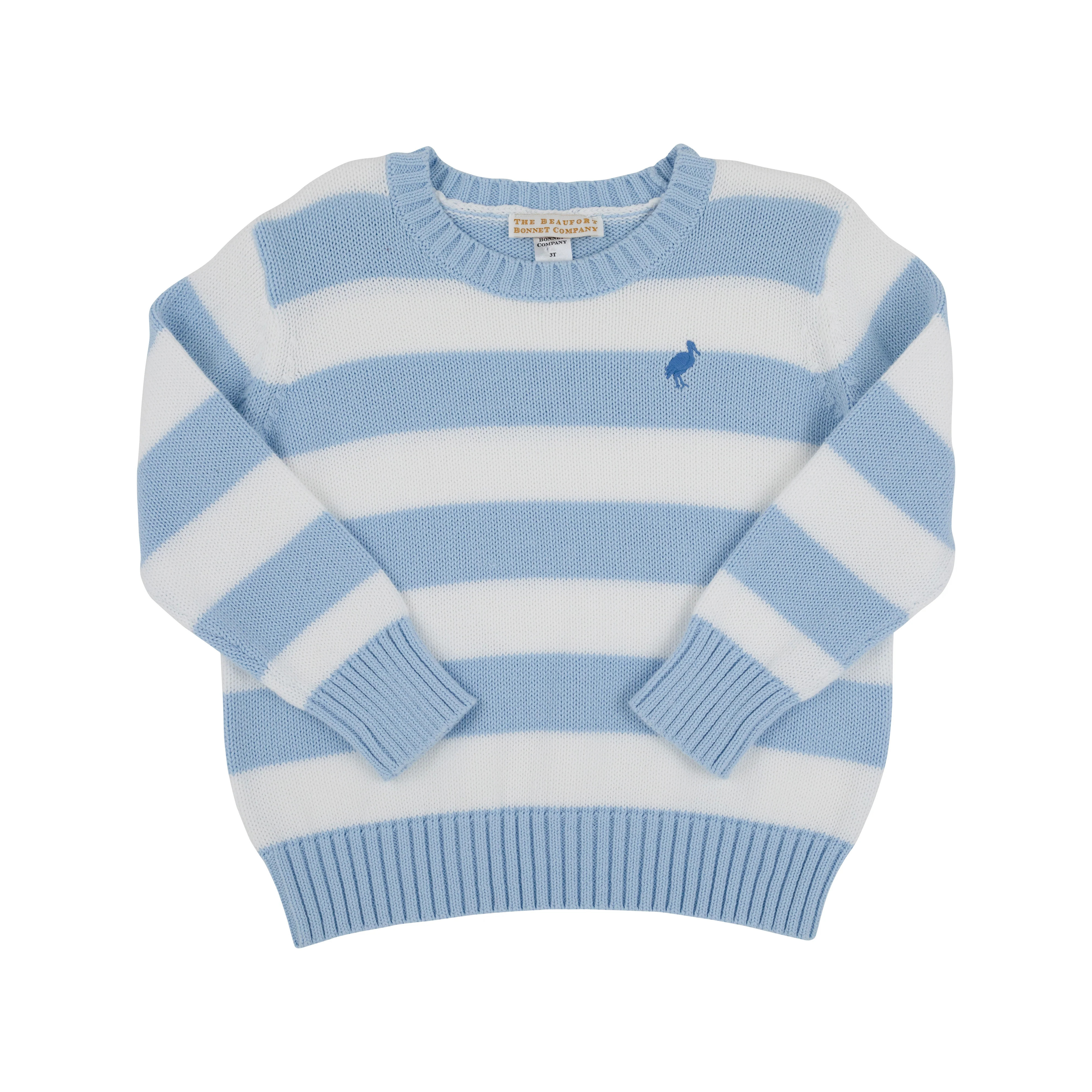 Isaac's Sweater - Beale Street Blue Stripe with Barrington Blue Stork | The Beaufort Bonnet Company