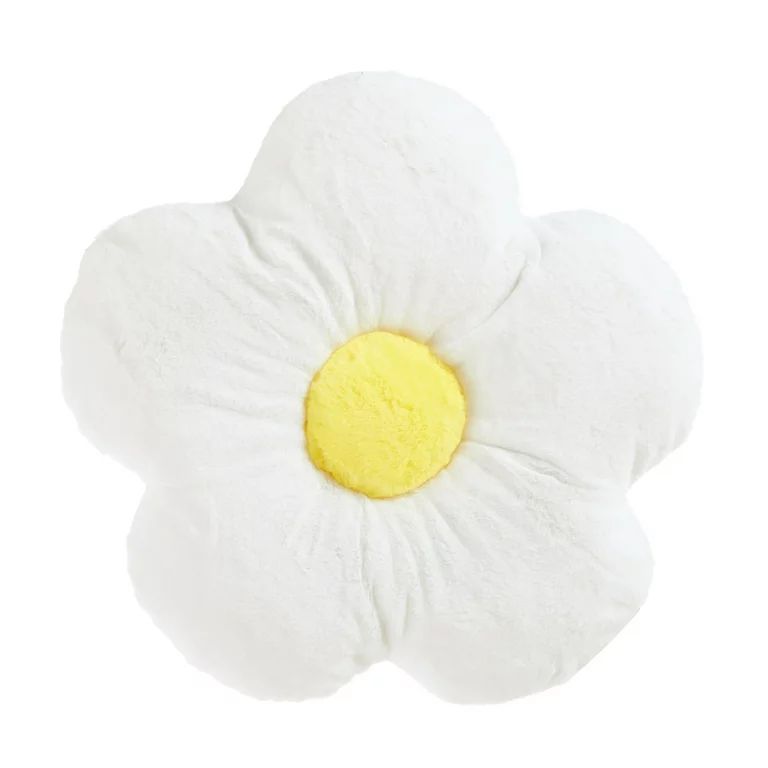 Your Zone Faux Fur Flower Decorative Pillow for Kids, White, Spot-clean, 16" H | Walmart (US)