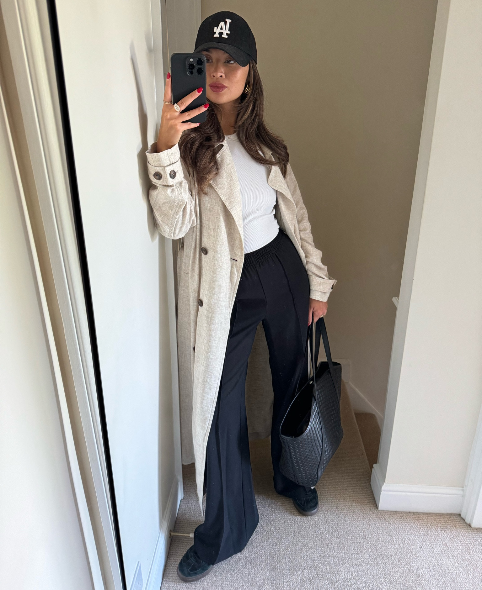 Look 2 from my M&S reel — the black bag has sold out but linked alternatives! I wear a size 10 in the trench #linen #trenchcoat 