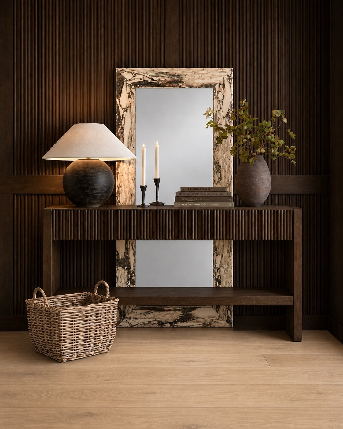 Warm, moody, cozy, earthy, and inviting! I love this entryway inspiration. The fluted walls paired with the fluted table and this gorgeous marble mirror is overall so gorgeous 😍

#LTKSeasonal #LTKHome