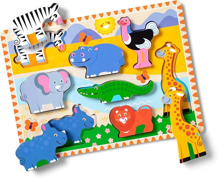 Melissa & Doug Safari Wooden Chunky Puzzle (8 pcs), Educational Screen Free Activity for Toddler,... | Amazon (US)