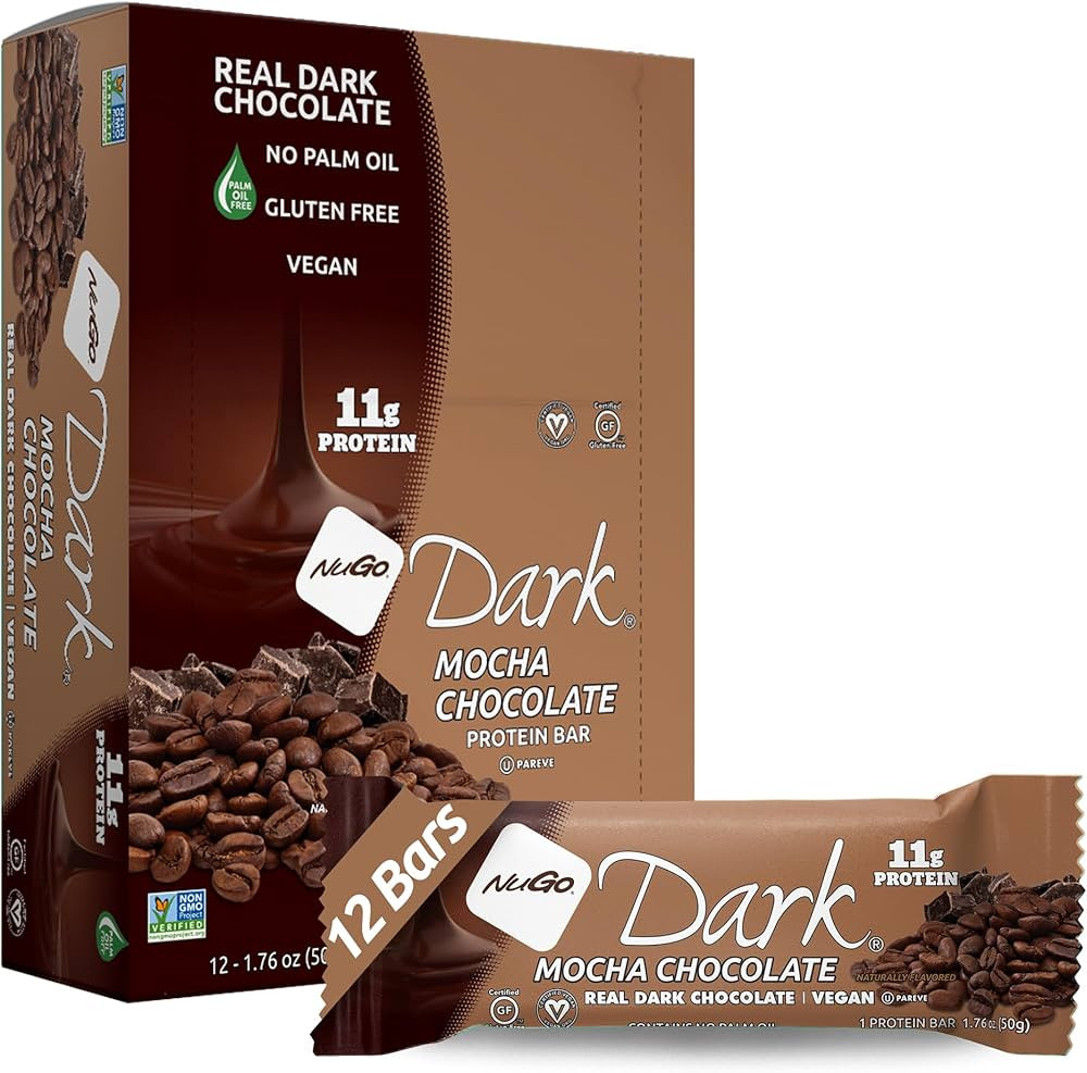 NuGo Dark Chocolate Mocha, 11g Vegan Protein, 200 Calorie, Gluten Free, 1.76 Ounce (Pack of 12) | Amazon (US)