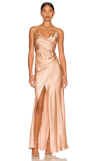 La Lune Cross Draped Maxi Dress in Desert Rose | Revolve Clothing (Global)