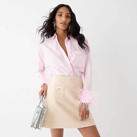 Feather-trim cotton poplin button-up shirt with collar | J. Crew US