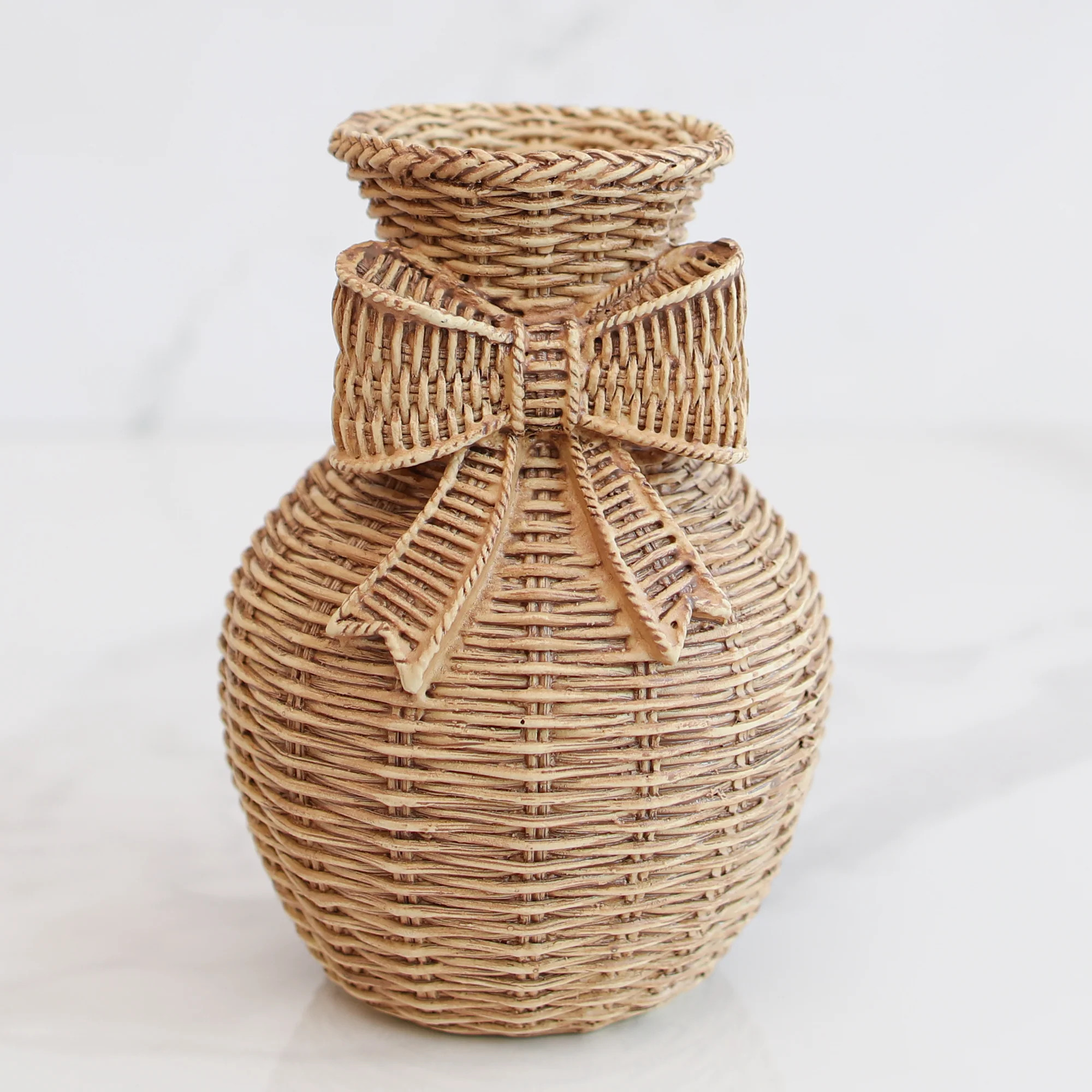 6" Woven Vase with Bow | Interior Delights