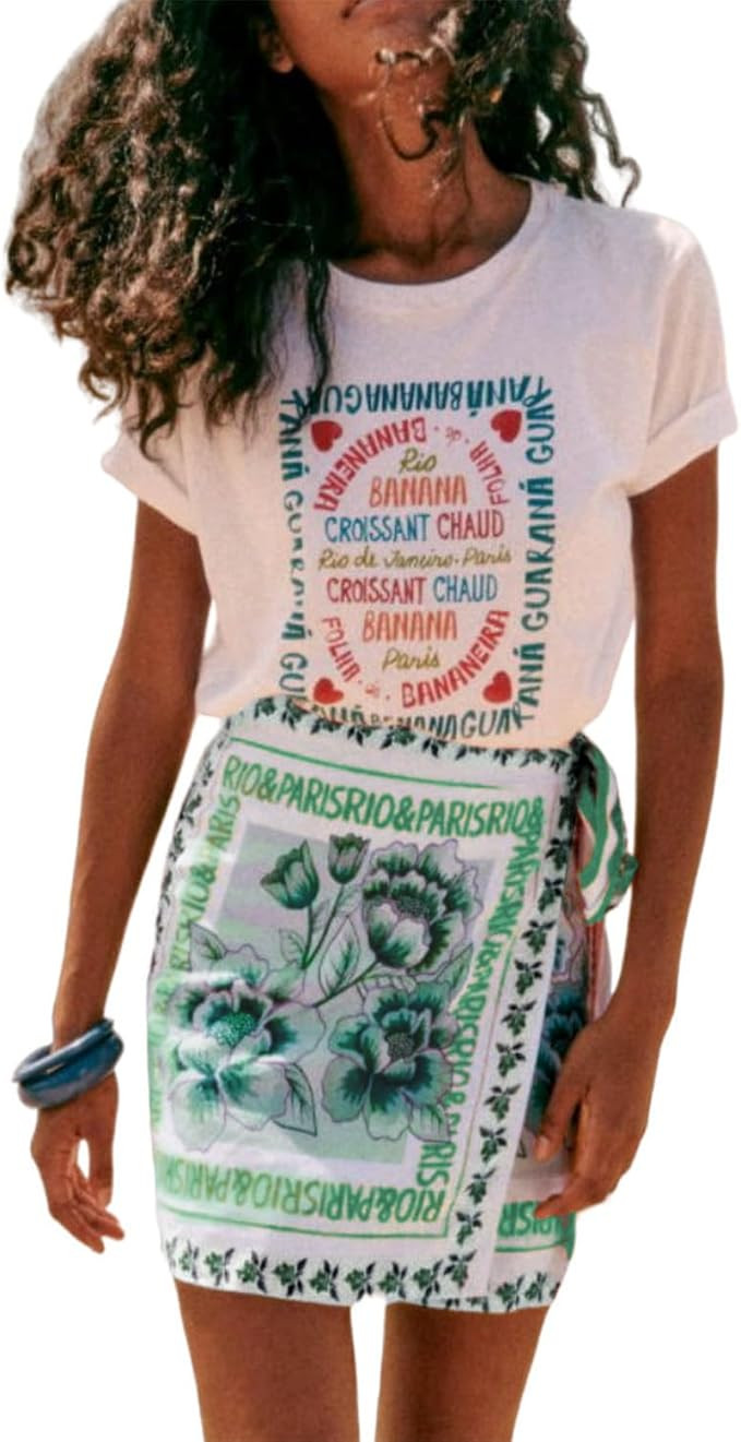 Womens Summer Floral Wrap Short Skirt Tie Side High Waist A Line Beach Vacation Boho Mini Skirt | Amazon (US)