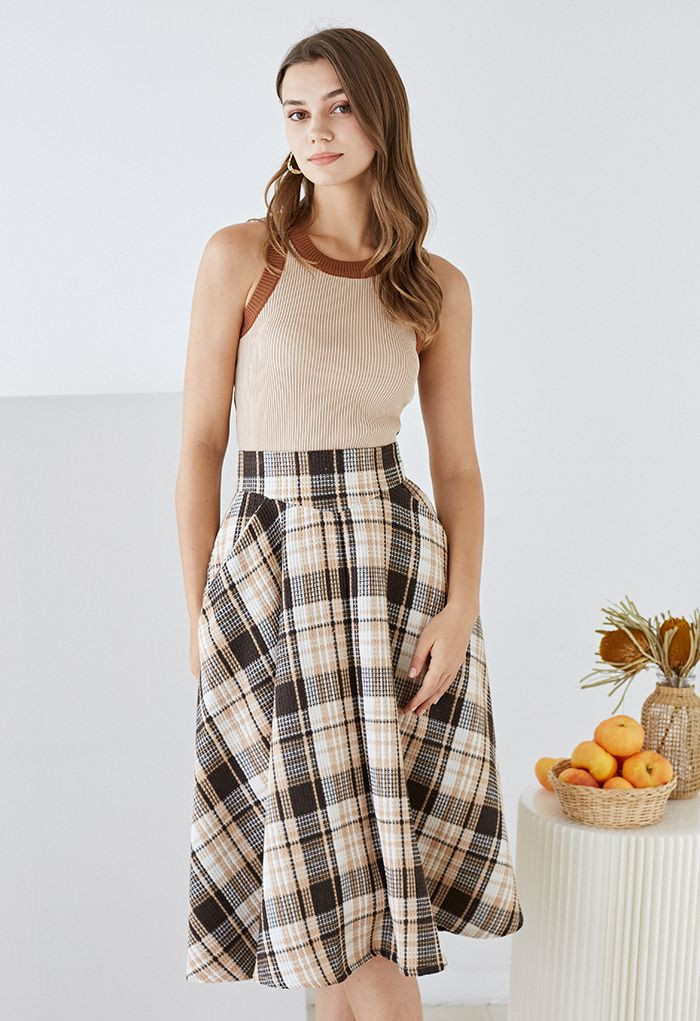 Two-Tone Knit Tank Top in Brown | Chicwish