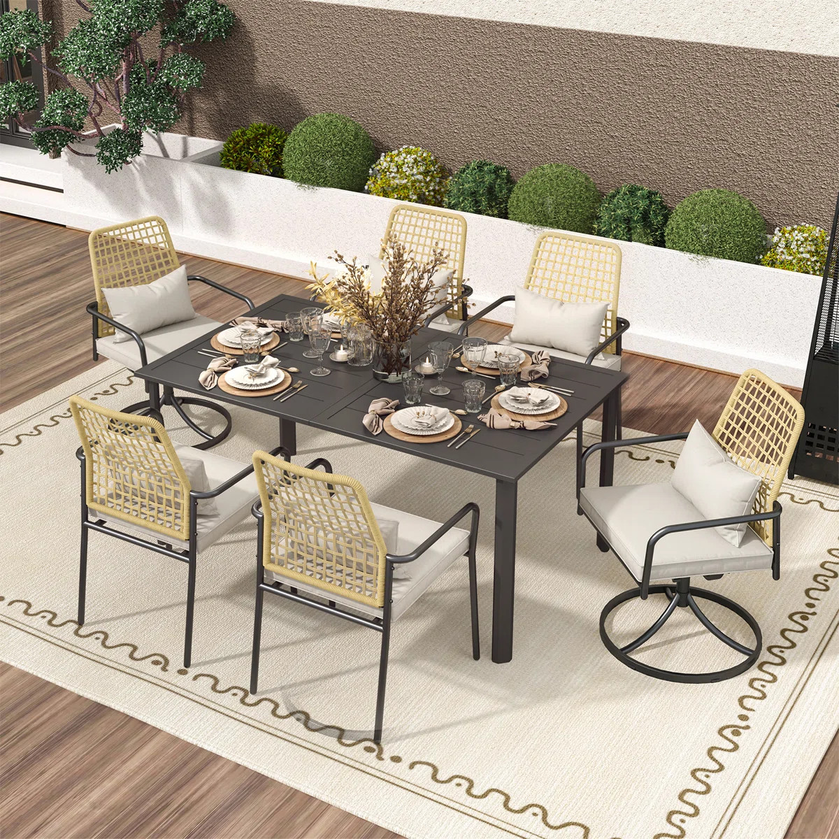 6 - Person Rectangular Outdoor Dining Set with Cushions | Wayfair North America