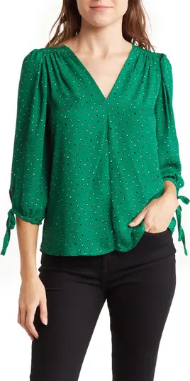 V-Neck Bracelet Length Sleeve Dot Print Top | Nordstrom Rack