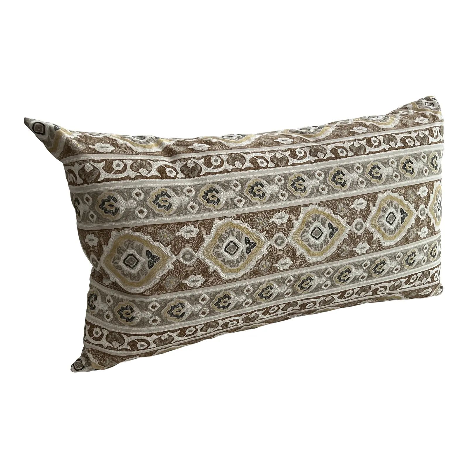 Custom Hodsoll McKenzie Bohemian Embroidered Natural Linen Pillow | Chairish