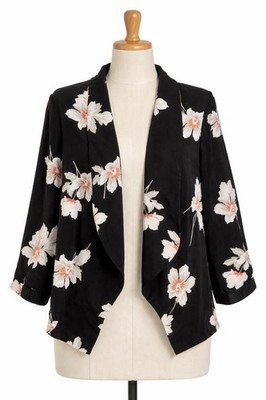 CURE Black Floral Draped Open Front Blazer Jacket Women’s Size L NWT Lightweight | eBay UK