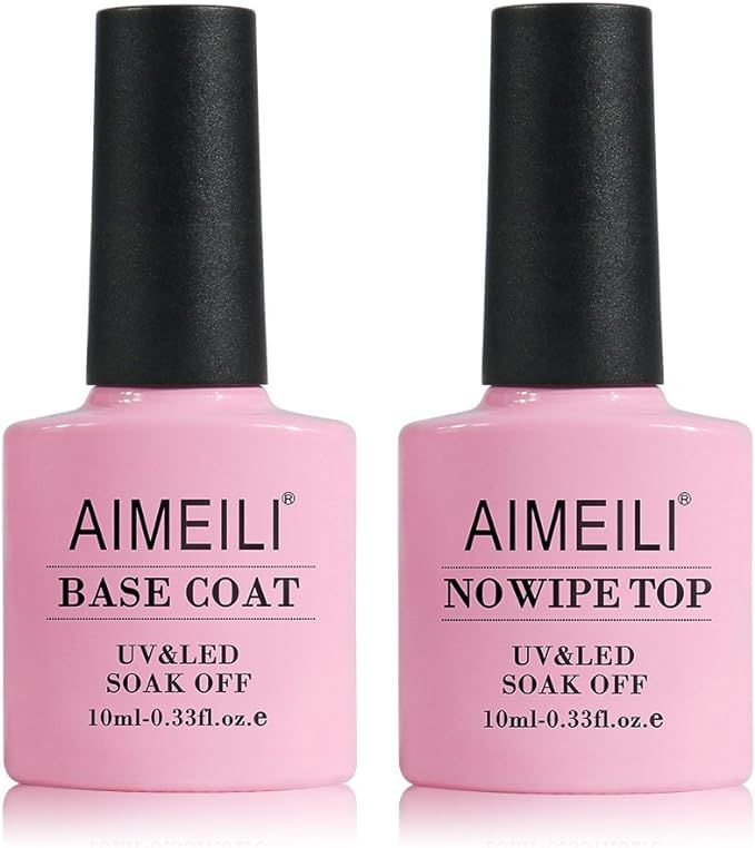 AIMEILI Soak Off UV LED Gel Nail Polish - Base and No Wipe Top Coat Kit Set 10ml | Amazon (CA)
