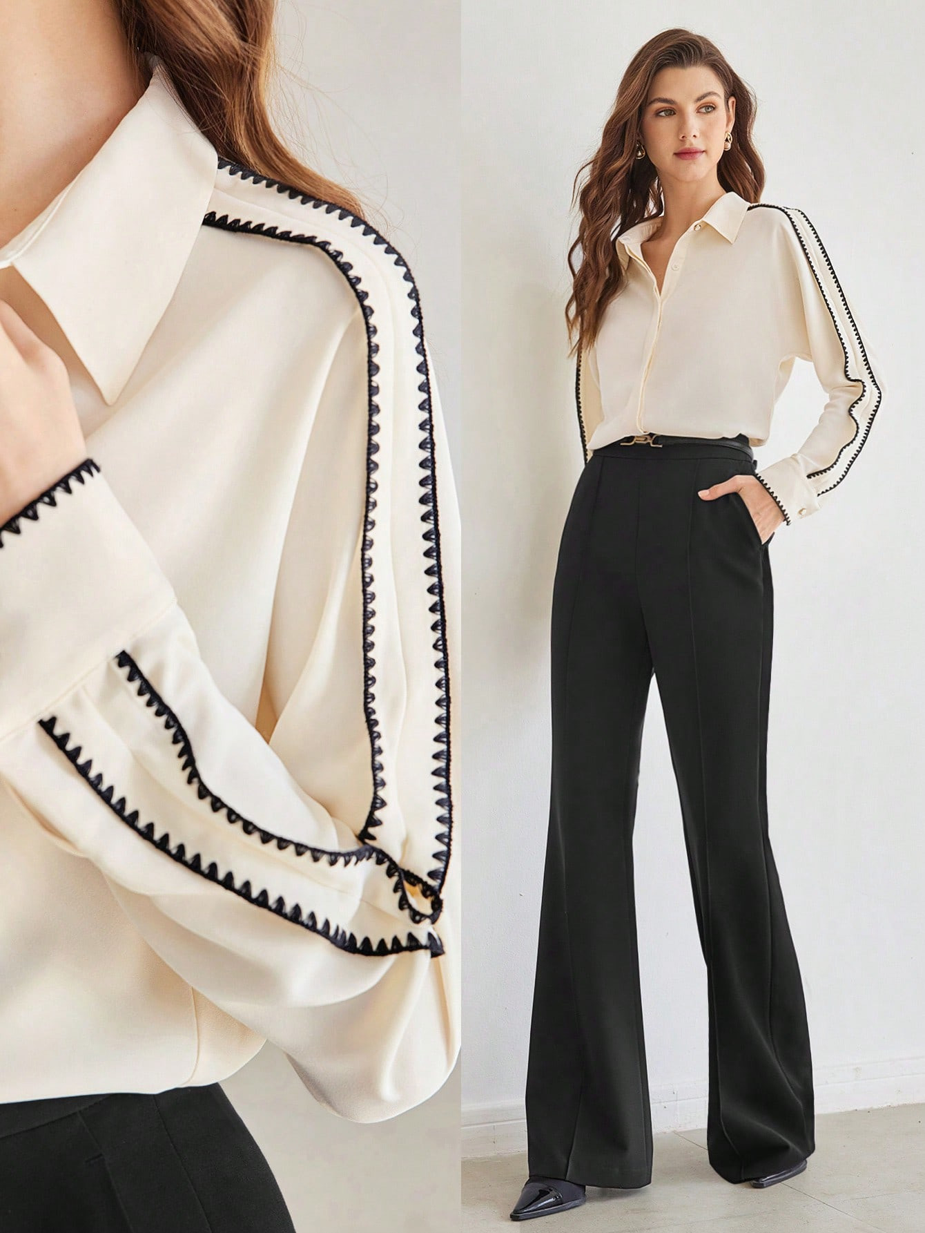 MOTF PREMIUM WOVEN WOMEN'S CONTRAST PIPING SHIRT | SHEIN