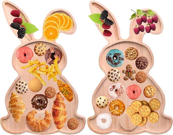 2Pack Easter Rabbit Shape Wooden Platters, Easter Bunny-Shaped Wood Trays, Charcuterie Board for ... | Amazon (US)