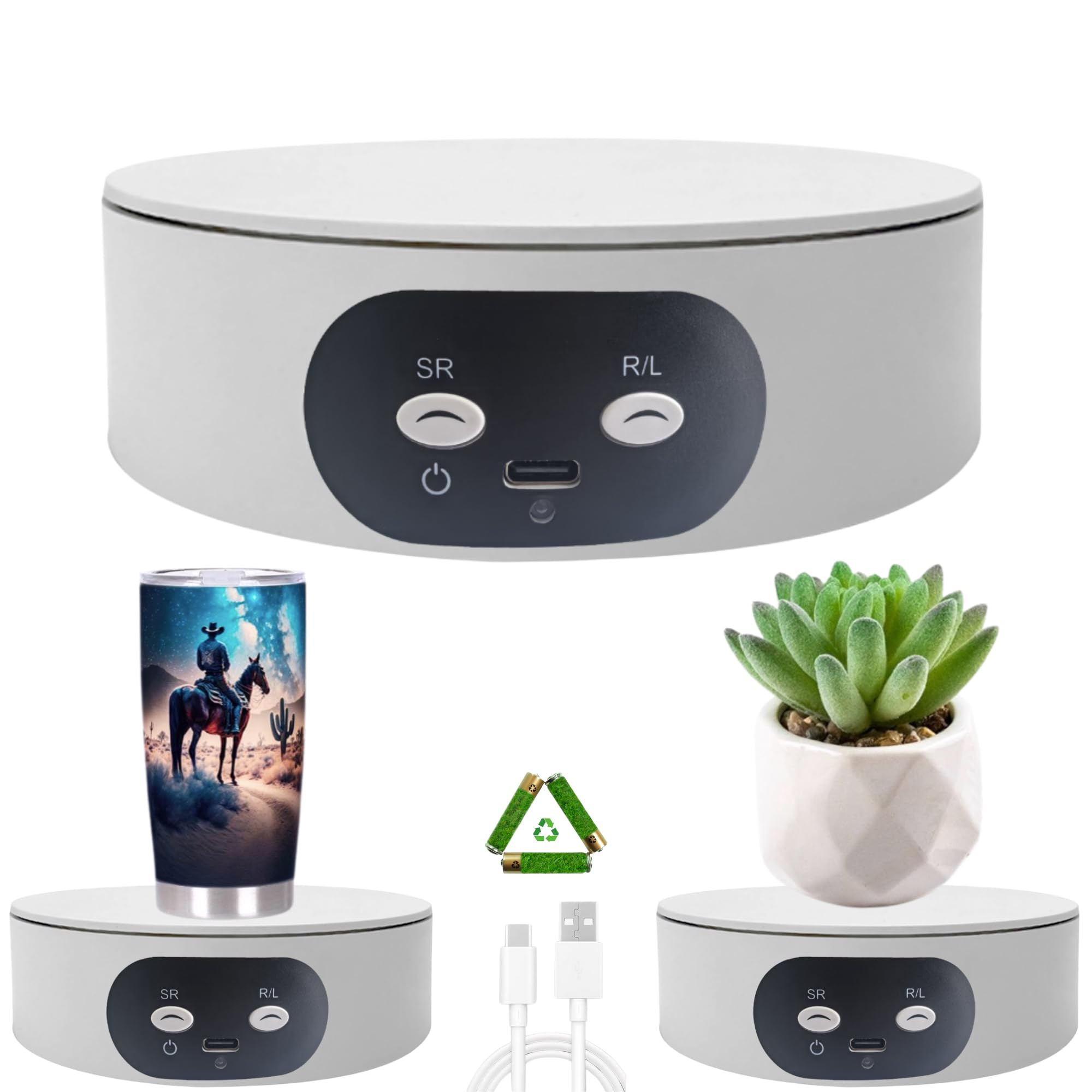 JAYEGT Motorized Rotating Display Stand ,5.2 inch/ 11Lbs Load , Spinning Display Stand for Epoxy Glitter Tumbler, Jewelry,Watch,Tumbler ,360 Degree Turntable for Photography Product, Online show-White | Amazon (US)