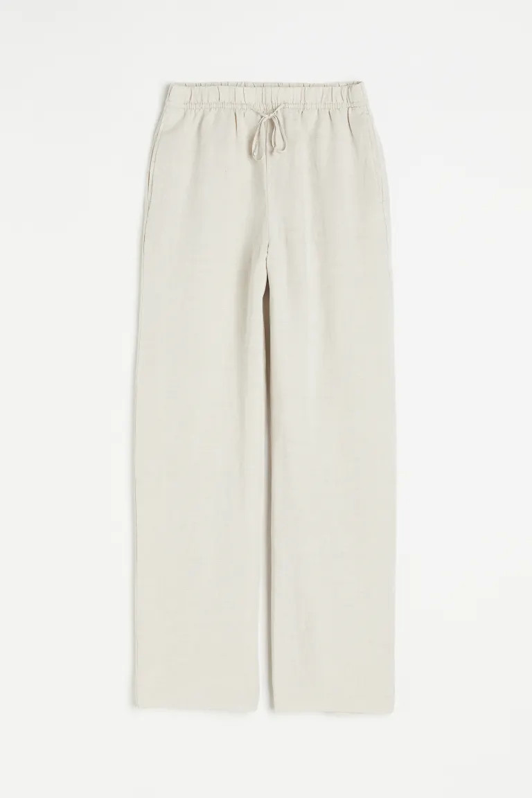 Linen-blend Pull-on Pants - Light beige - Ladies | H&M US | H&M (US + CA)