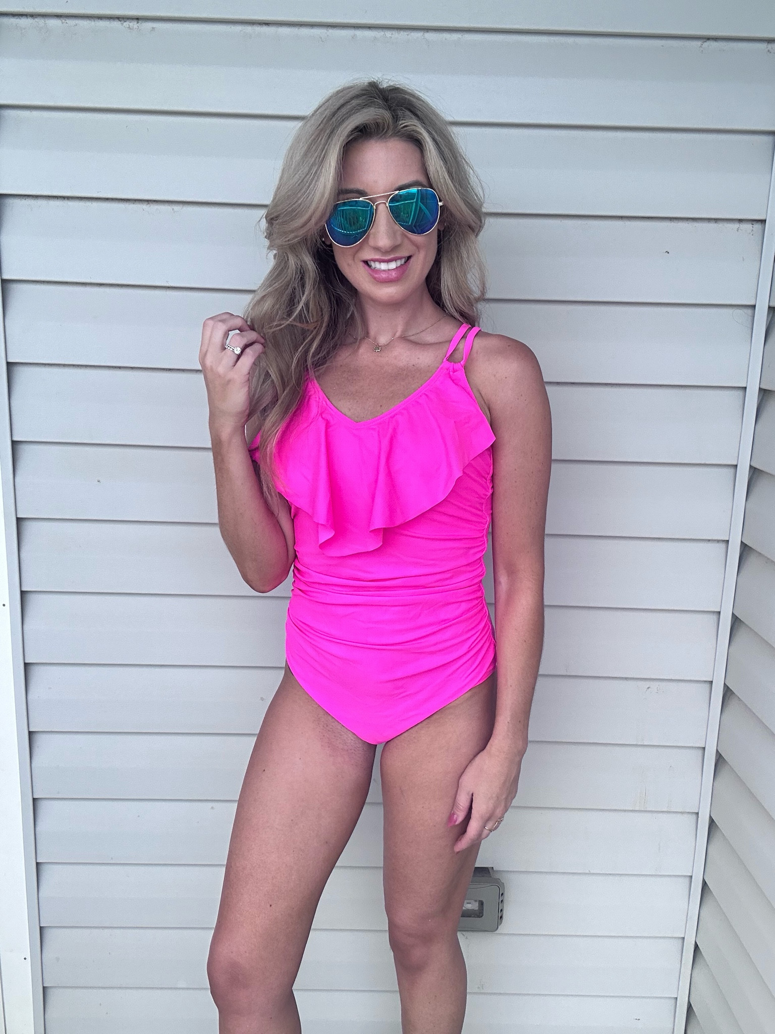 Women One Piece Swimsuit Ruched Tummy Control Bathing Suit Ruffle V Neck Double Straps Swimwear

#LTKFamily #LTKActive #LTKSwim