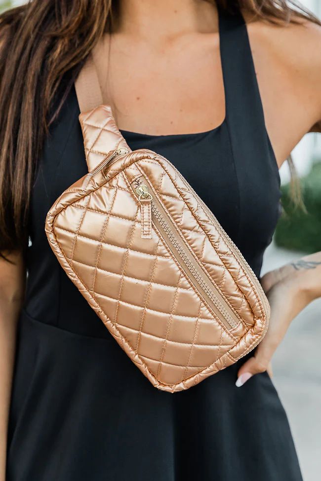 Taking Off Gold Metallic Quilted Sling Bag | Pink Lily