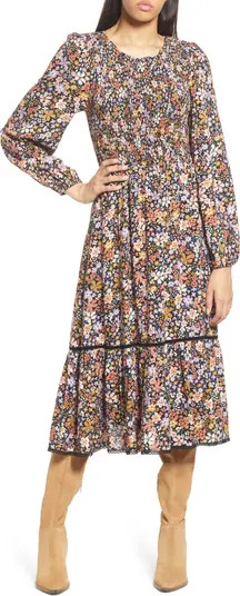 Vineyards in the Valley Floral Print Shirred Long Sleeve Midi Dress | Nordstrom