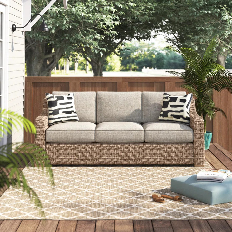 Danny 82.75'' Wide Outdoor Wicker Patio Sofa with Cushions | Wayfair North America