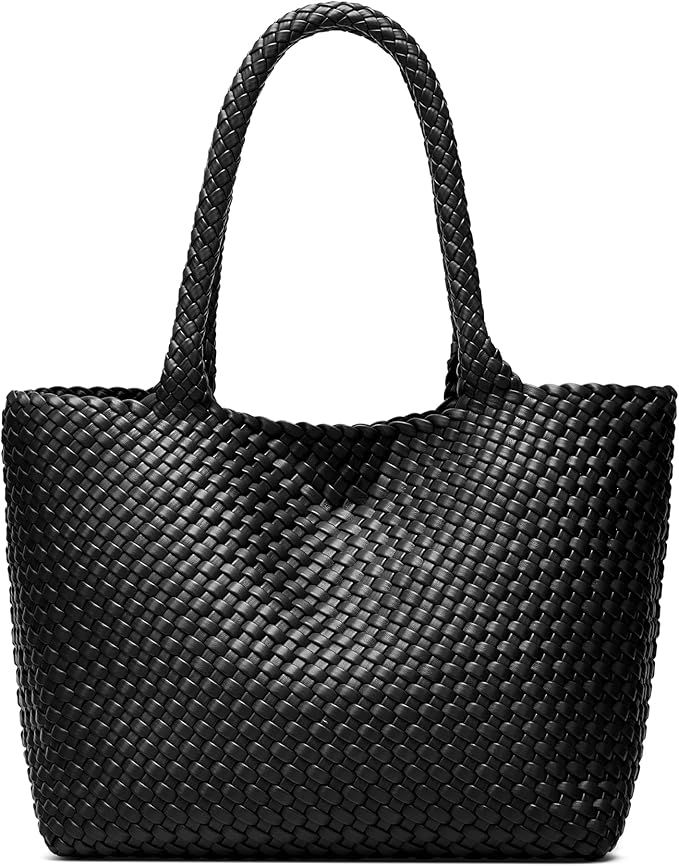 Woven Bags for Women Tote Purse: Vegan Leather Shoulder Handbags - Large Beach Tote - Travel Tote... | Amazon (US)