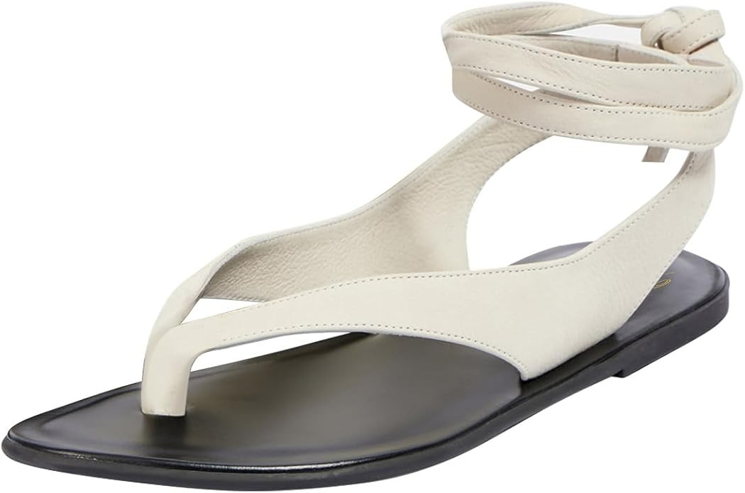 FOWT Women Split Round Toe Sandals Lace up Strappy Comfortable Flats Casual Summer Soft Flip Flop... | Amazon (US)