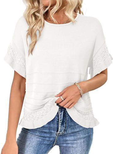 Dokotoo Women’s Short Sleeve Sweaters Tops Oversized Summer Casual Ruffled Hem Knit Pullover Cu... | Amazon (US)