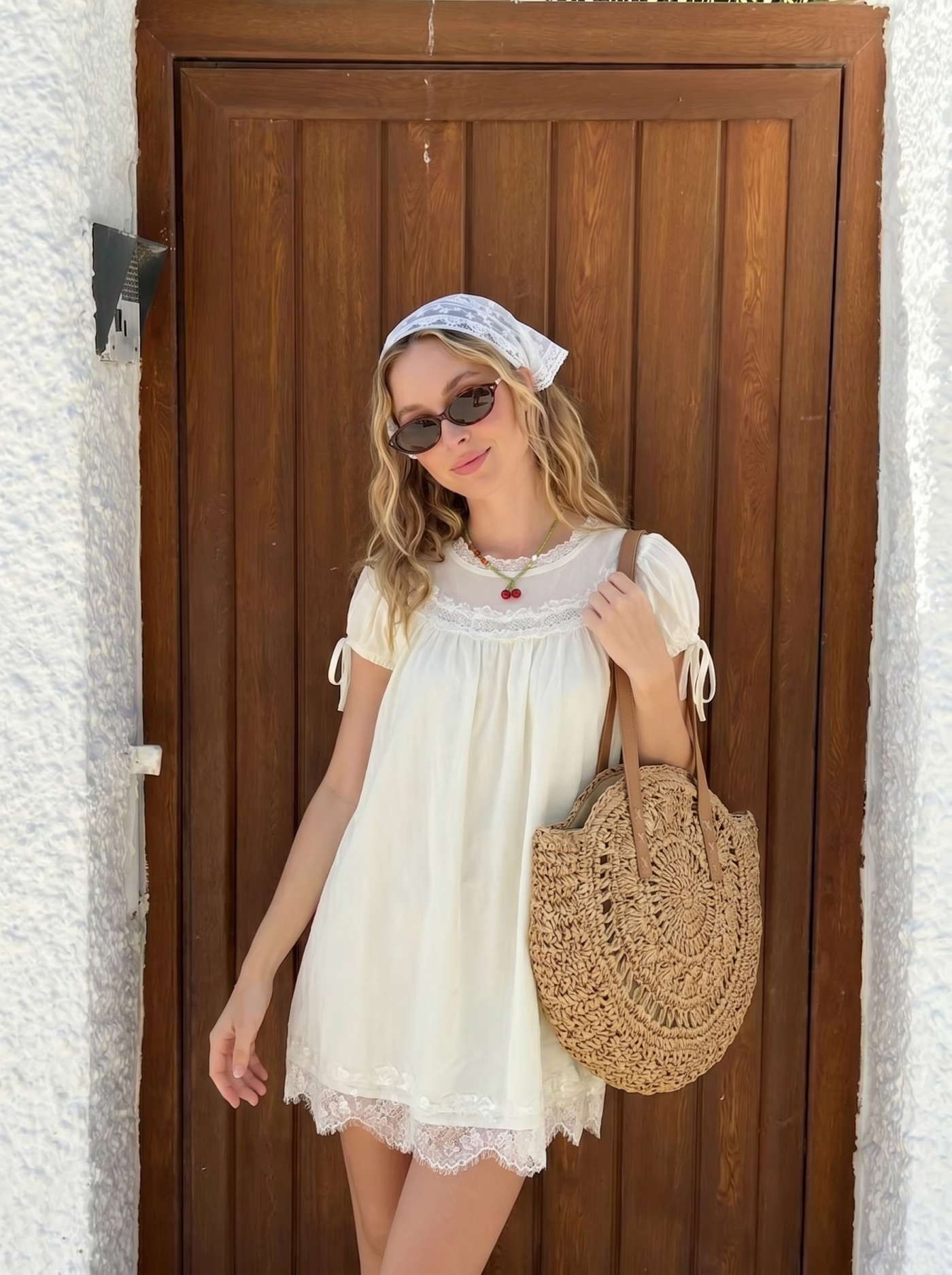 Chiffon Lace Trim Puff Sleeve Oversized Blouse | Cider